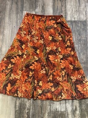 Josephine Chaus Orange and Brown Floral A-Line Skirt
